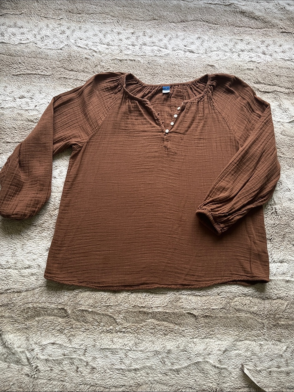 Old Navy Brown Gauze Button-Paneled Peasant Top